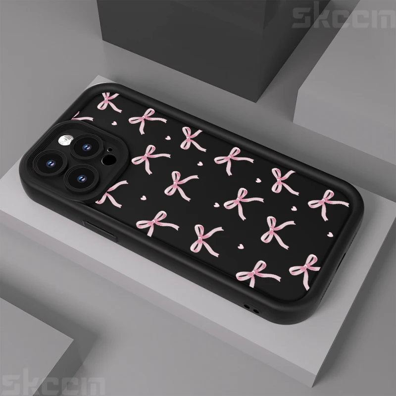 Cute Pink Heart Bow Silicone Soft Phone Case For iPhone 11 12 13 14 15 16 Pro Max XS XR X 7 8 16 Plus Shockproof Cover - náhled 2