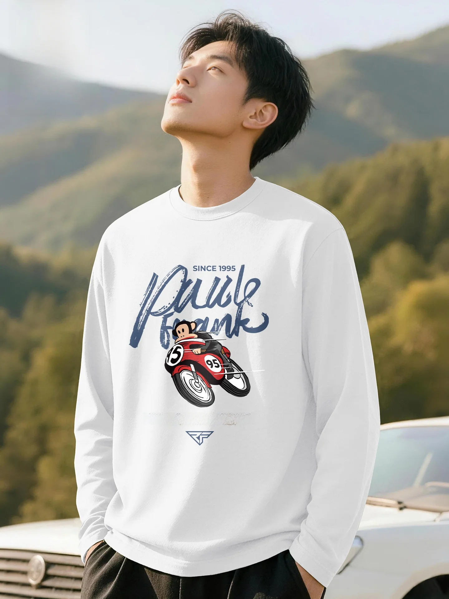 

Мужская футболка с длинным рукавом и круглым вырезом, весенне-осенняя, из плотного хлопка, повседневная, модная, с принтом логотипа бренда