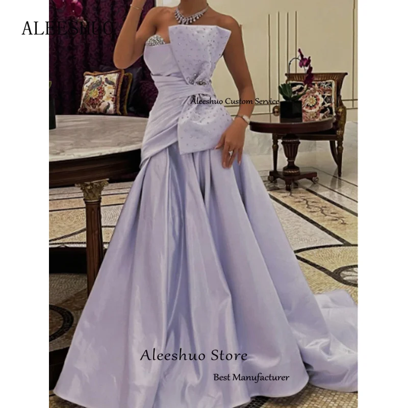 Aleeshuo gaun Prom A-Line ungu elegan berpayet dengan gaun malam berpita gaun Sweetheart 2025 Dress type-semi kustom