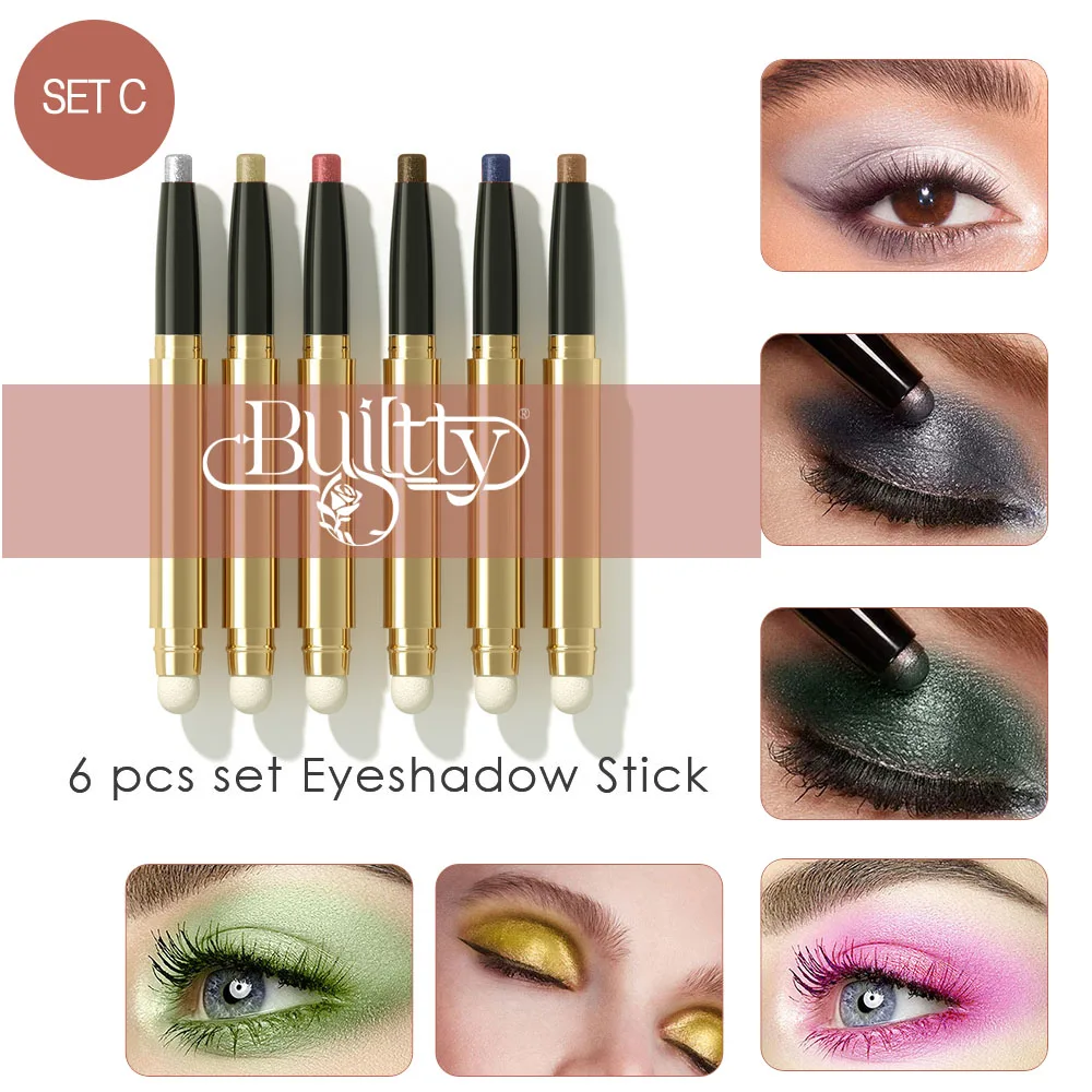 6 × مجموعة أعواد ظلال عيون لامعة وناعمة غير لامعة ومقاومة للماء #5