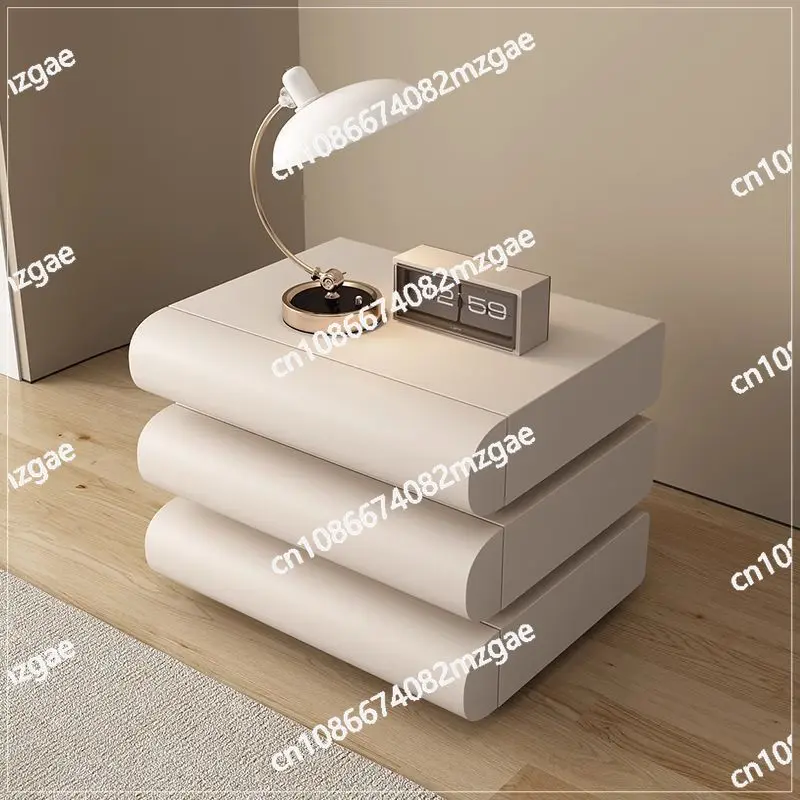 

Bedside Table Bedroom Household Cream Italian White Minimalist Leather Bedside Storage Pure White Two Drawing Wood