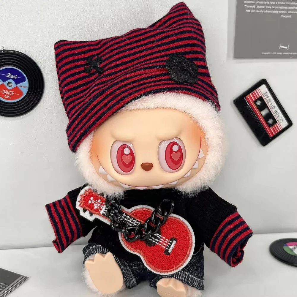 

Clothes For 15/17CM Labubu V1/2/3 Plush Idol Doll Hip Hop Style T-Shirt Pants Hat Guitar 4PCS/Pack Fashion Music Star Fans Gifts