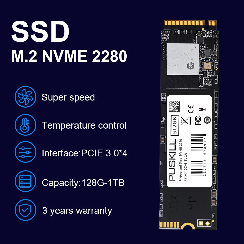 Внутренний твердотельный накопитель PUSKILL M.2 SSD NVME 128 ГБ 256 ГБ 512 ГБ 1 ТБ PCIe для ноутбуков и настольных компьютеров
