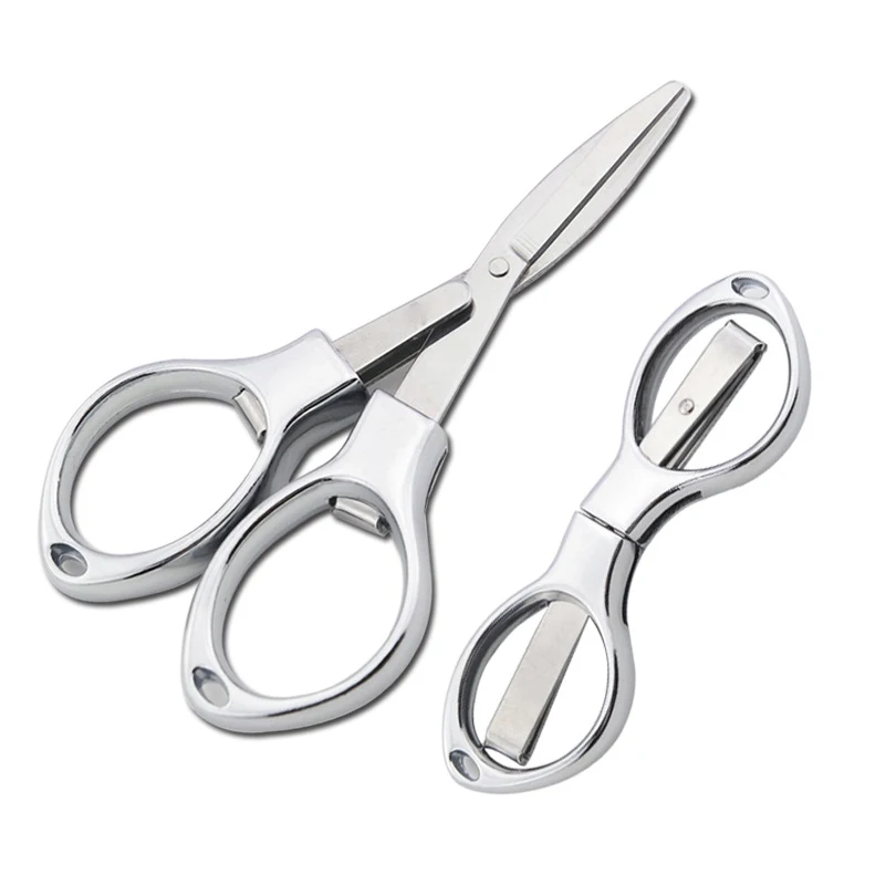 10Pcs Silver Simple Portable FoldingScissors Solid Color Glasses Shape Paper Cutters Students Handmade DIY Tools School Office