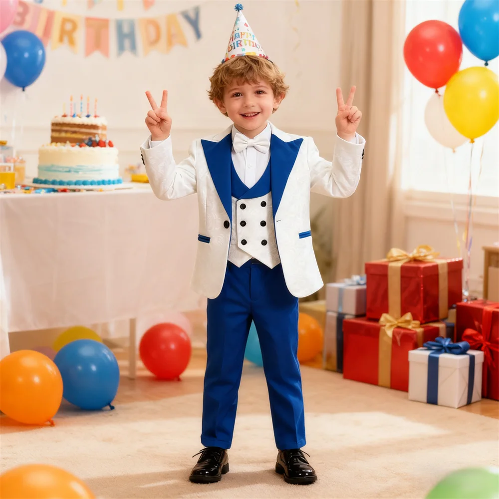 3-14 Years Children Formal Suit Set Birthday Party Dresswear Ring Bearer Waist Adjustable 4-Piece Suit Jacket Pants Vest Bowtie