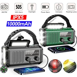 Portable Radio 10000mAh Solar Hand Crank Cell Phone Charger Emergency Radios AM/FM LED Flashlight Outdoor Indoor Light Night