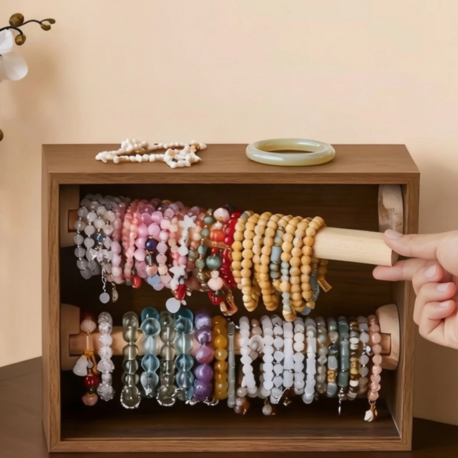 Bracelet Holder Organizer Box with Rods Wooden Bangle Display Case Jewelry Storage Case Tanglewithout Charge for Women, Dresser