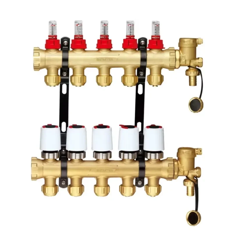 Forged Plated Under Floor Water Radiant Heating Brass Flow Manifold Valve Flowmeter Plastic PPR Pipe 1/2