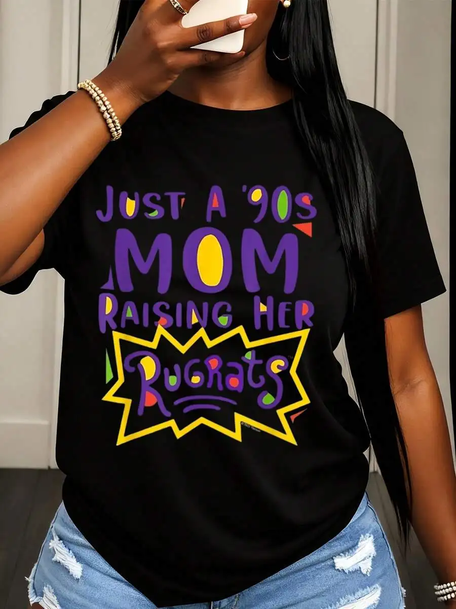 Just A 90s Mom Raising Her Rugrats T Shirt For Women Vintage Nostalgic Parenting Gift 90s Themed Funny Shirt For Moms With Kids From The 90s Era Perfect For Birthday Or Mother Day Celebration