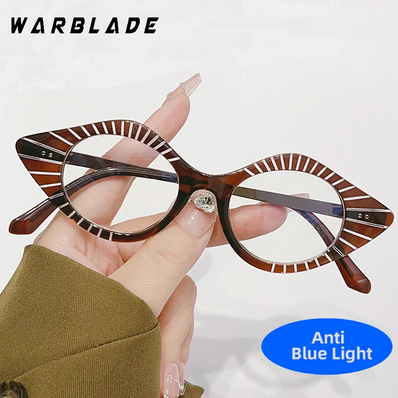 

New Cat Eye Stripe Anti Blue Light Glasses Women Small Y2K Punk Reading Computer Optical Spectacles Frame Fashion Rivet Eyeglass