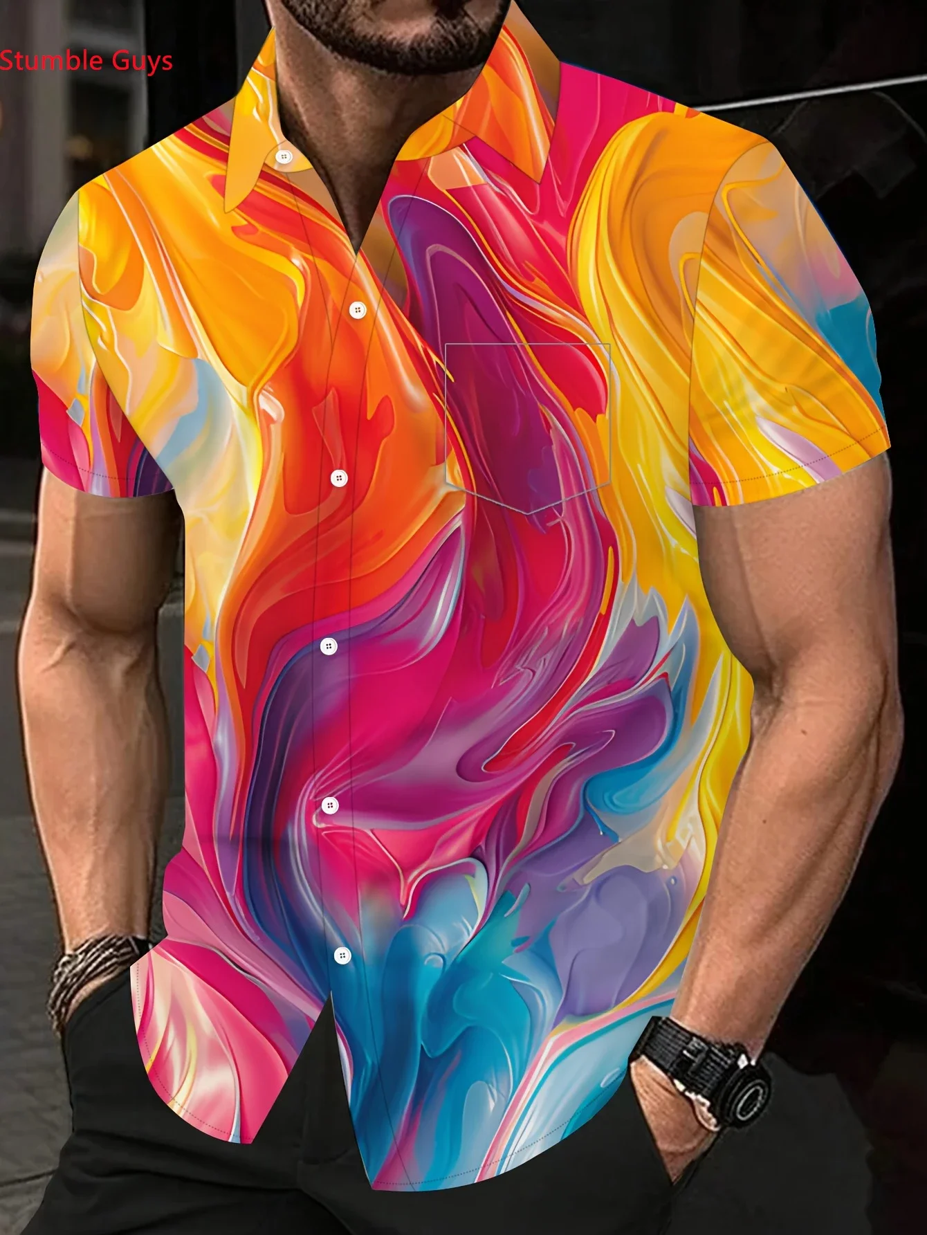 

Men's High Street Casual Hawaiian Shirt Summer Man Short Sleeve Tropical Print Fashion Street Style Beach Party Tops