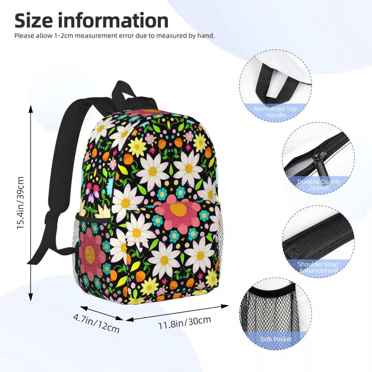 Flower Pattern Circular Design Backpacks Teenager Bookbag Casual Students School Bag Laptop Rucksack Shoulder Bag Large Capacity