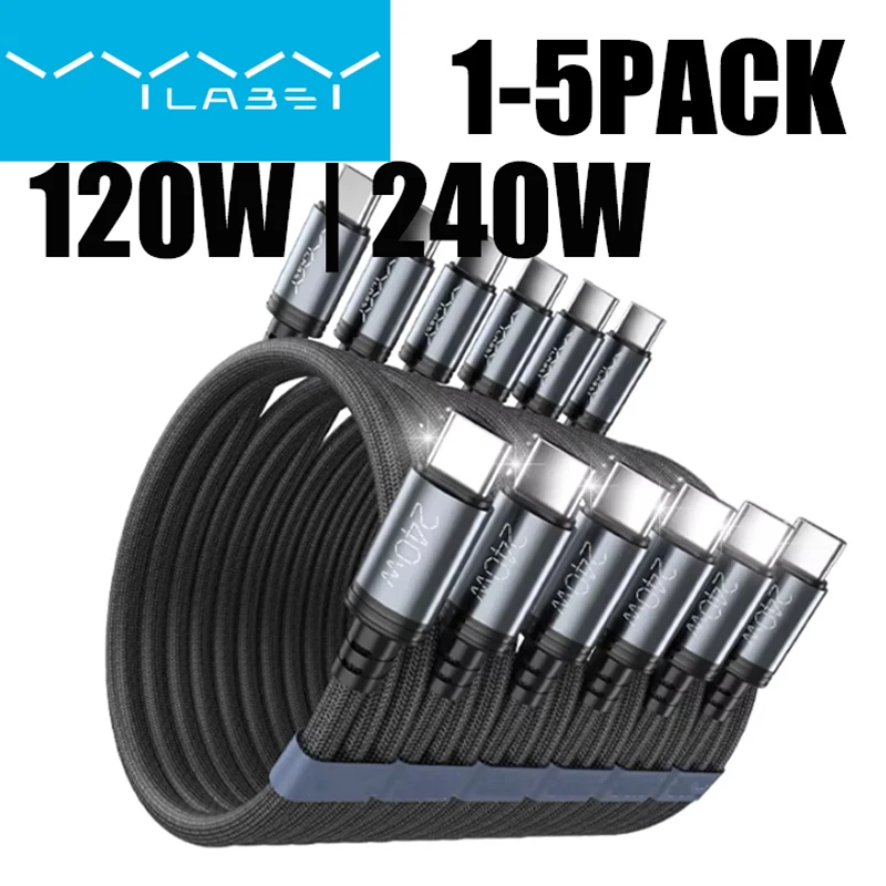 1-5Pack 240W USB Type C Charge Cable Charger Data Wire Cord Charger Cables For iPhone 17 15 Macbook Samsung Huawei P40 Xiaomi 9