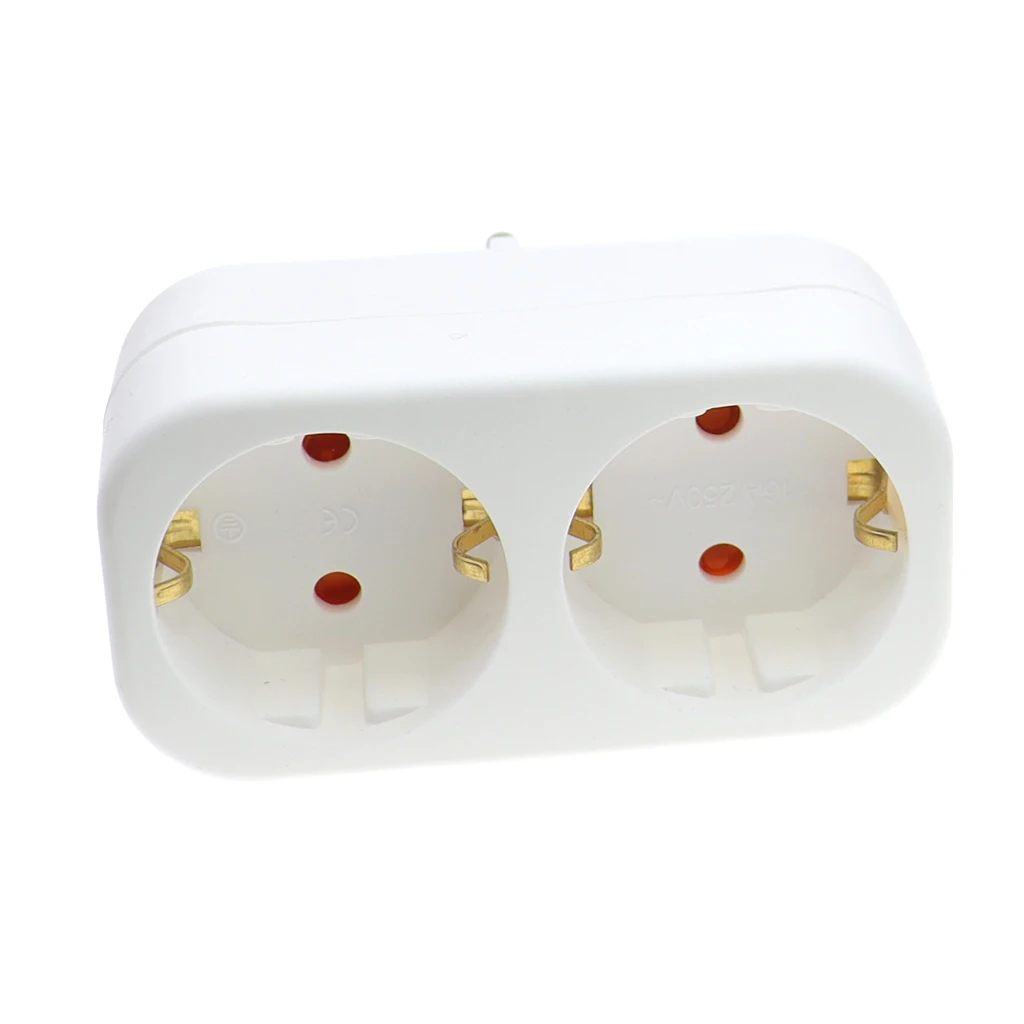 16A 2 Socket Multiple Plug Power Strip Socket Distribution Adapter German Standard Power Supply Plug Adapter