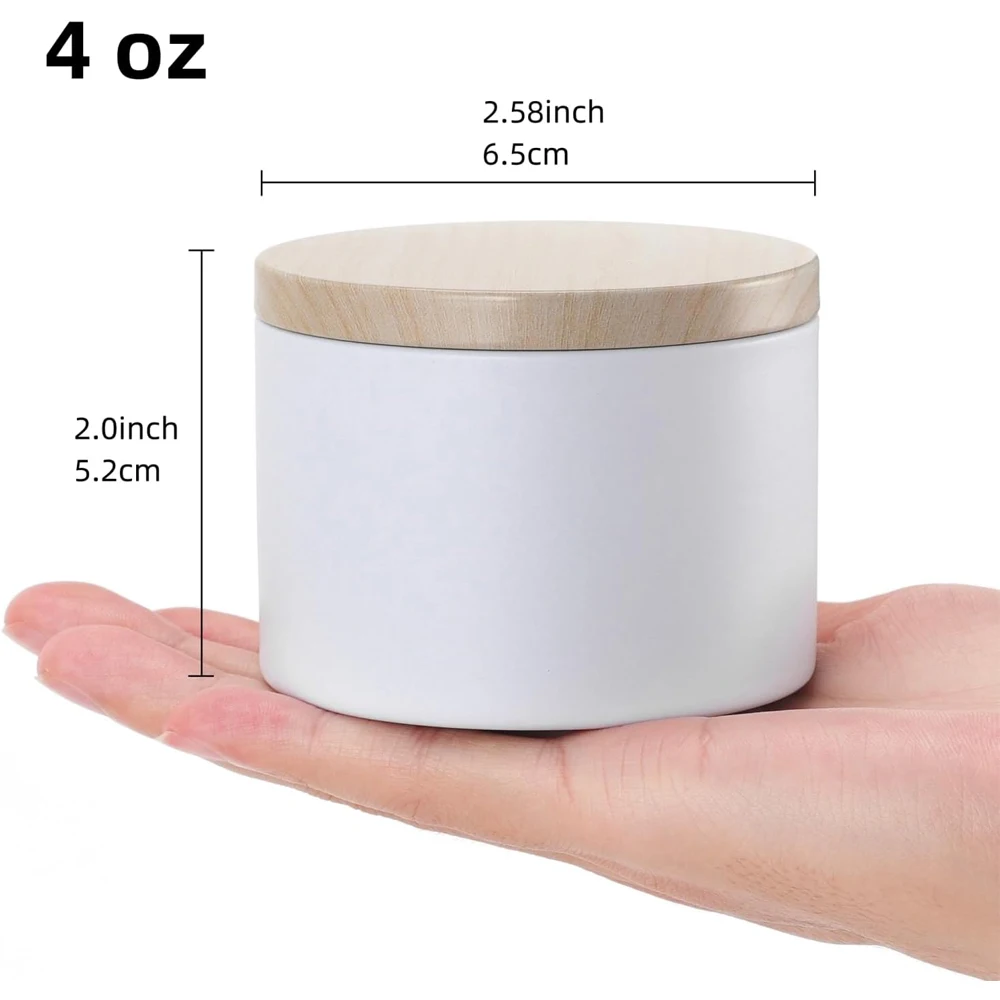White Candle tins with Metal Wood-Grain Printing Lids. Candle Jars,Bulk Candle tins for Making Candles,Candle Making Jars