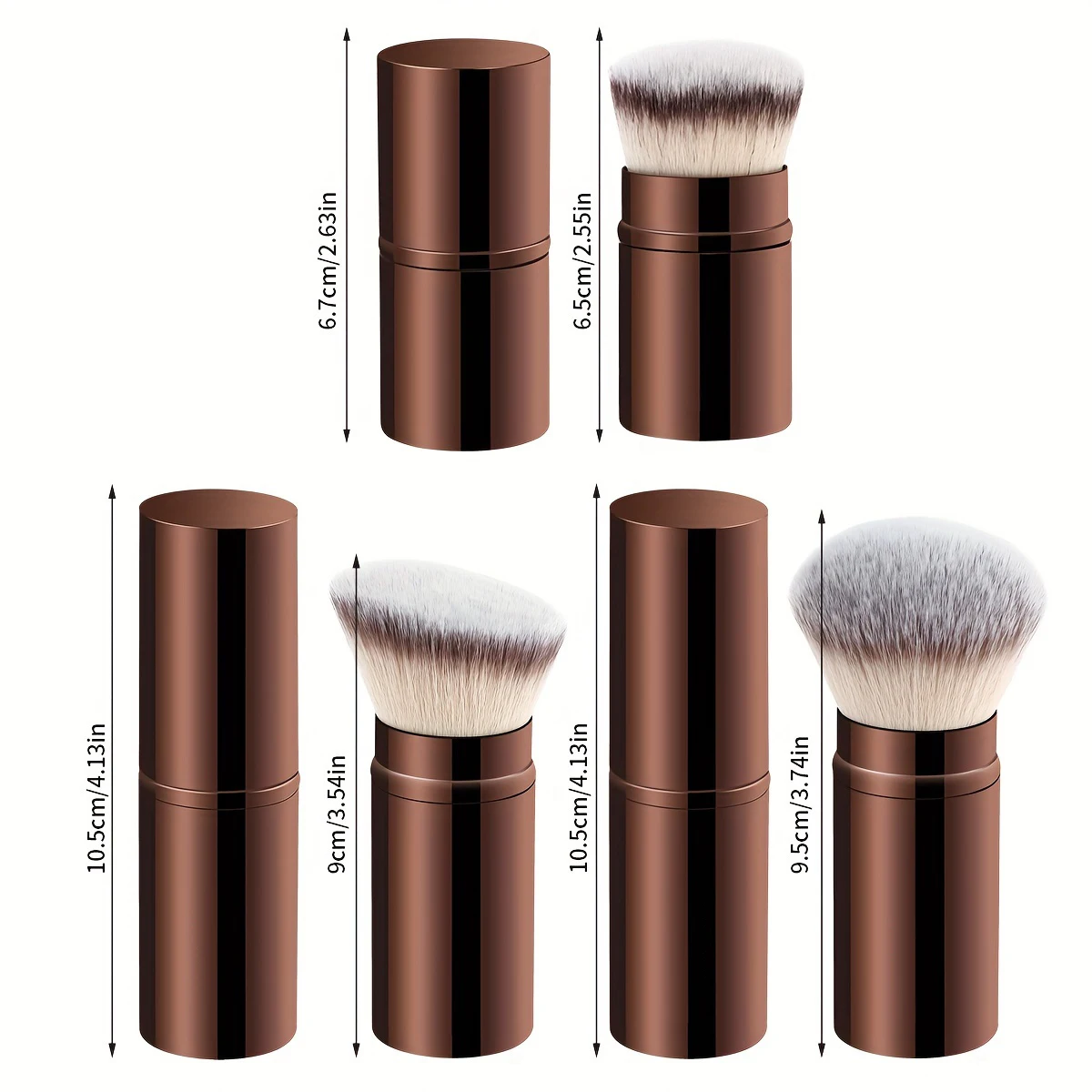 3pcs Professional Extendable Face Makeup Brushes, Blush Powder Foundation Brushes, Synthetic Soft Brushes For Liquid Cosmetics