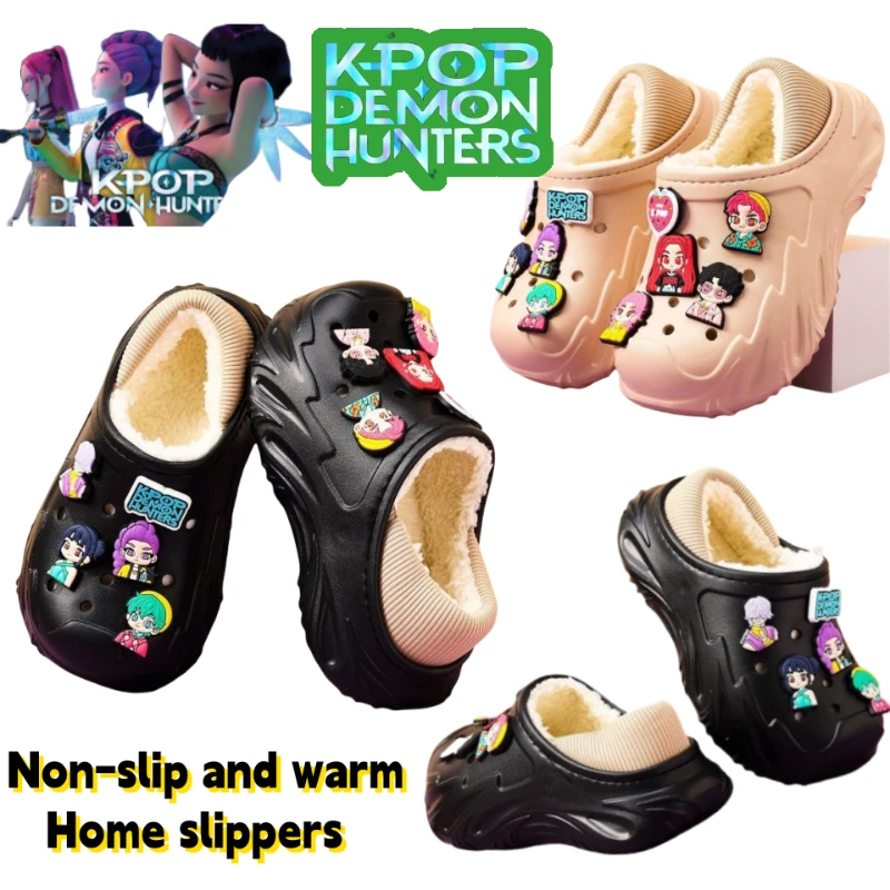 KPop Demon Hunters Mira Zoey Mystery Saja lindas zapatillas de algodón estilo Anime para niños y niñas zapatos cálidos antideslizantes de invierno para el hogar