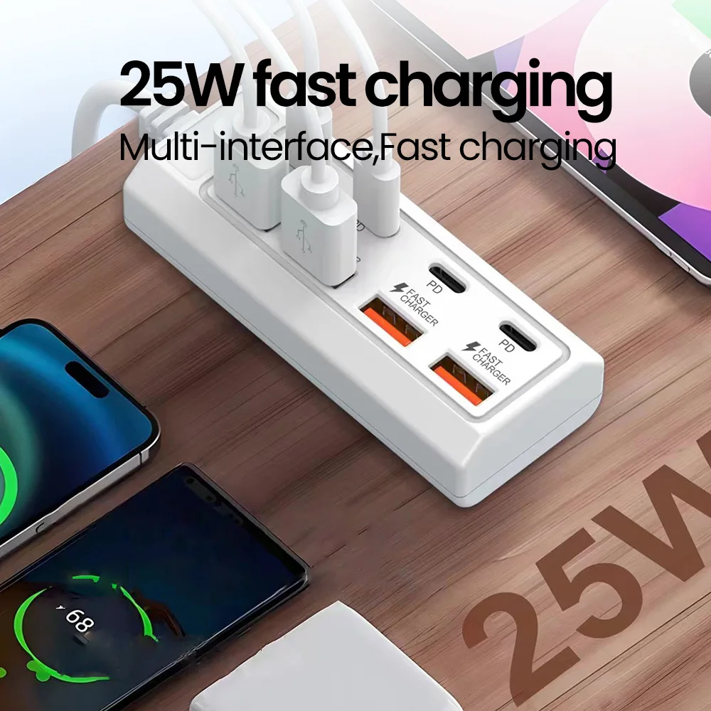 محطة شاحن USB متعددة المنافذ 8 في 1 قطاع الطاقة محطة شحن سطح المكتب USB محول المقبس الكهربائي PD نوع C HUB شاحن