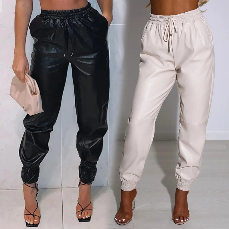 FD229 2024 Autumn/Winter New Fashion Casual Elastic Waist Leather Harlan Pants