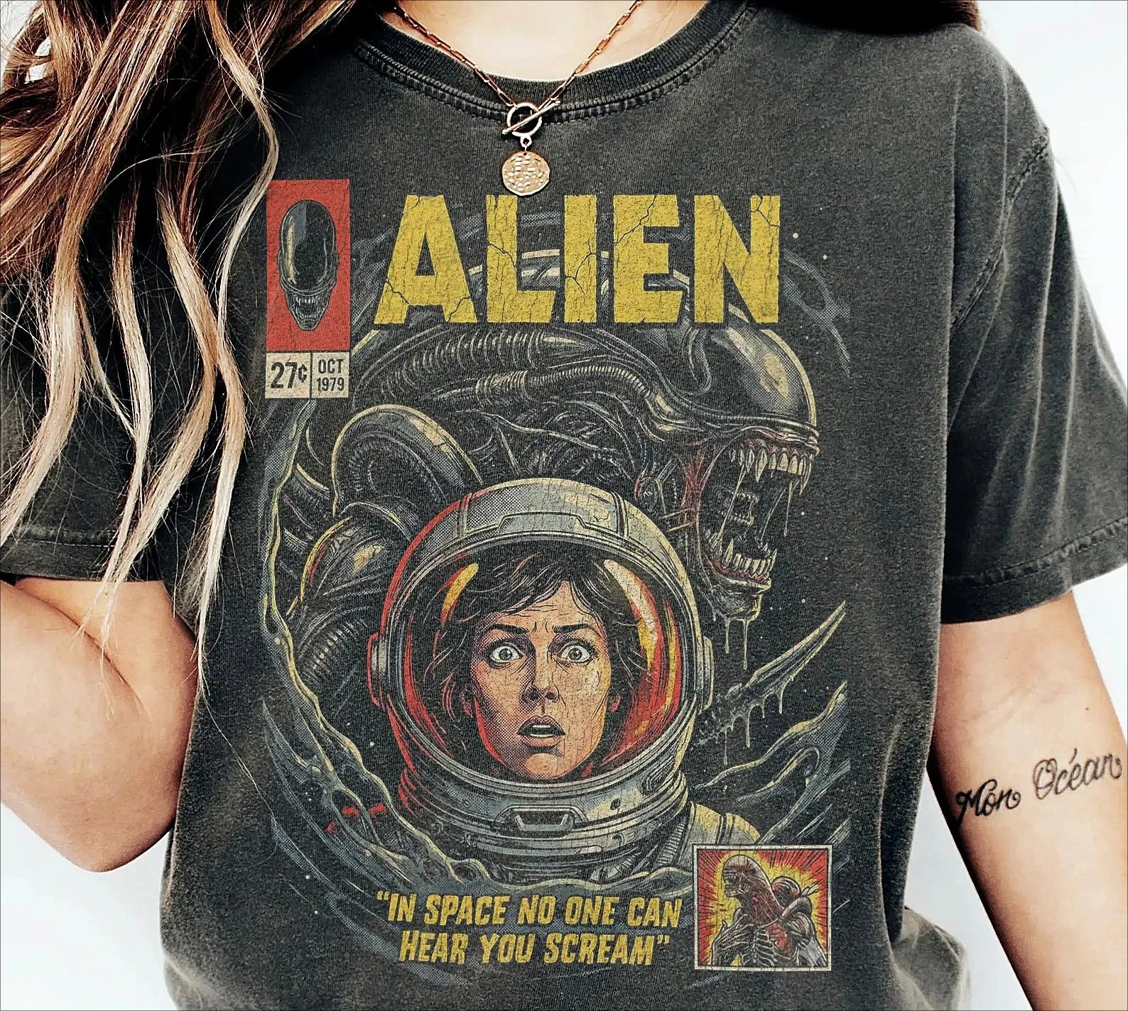 Retro Alien Movie 1979 Manga T-Shirt Bedrucktes Herren- und Damen-T-Shirt für den Alltag, lässig, kurzärmelig – Detail 2