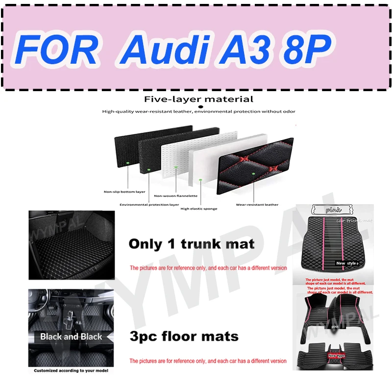 

РОСКОШНЫЕ автомобильные коврики на заказ для Audi A3 8P 2008 2009 2010, роскошные кожаные автомобильные коврики