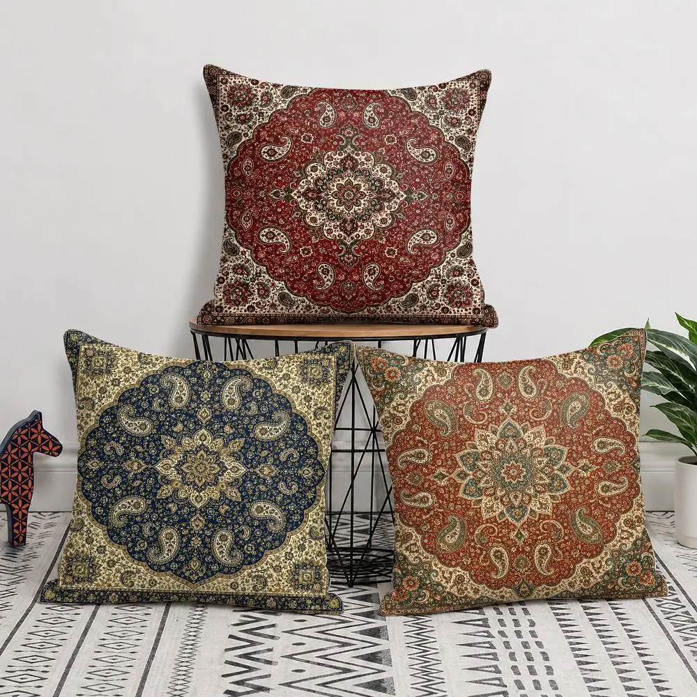retro Bohemian Intricacy Cushion Cover Soft Short Plush Pillow Cover Smooth Cozy Texture Cushion Case Home Decor
