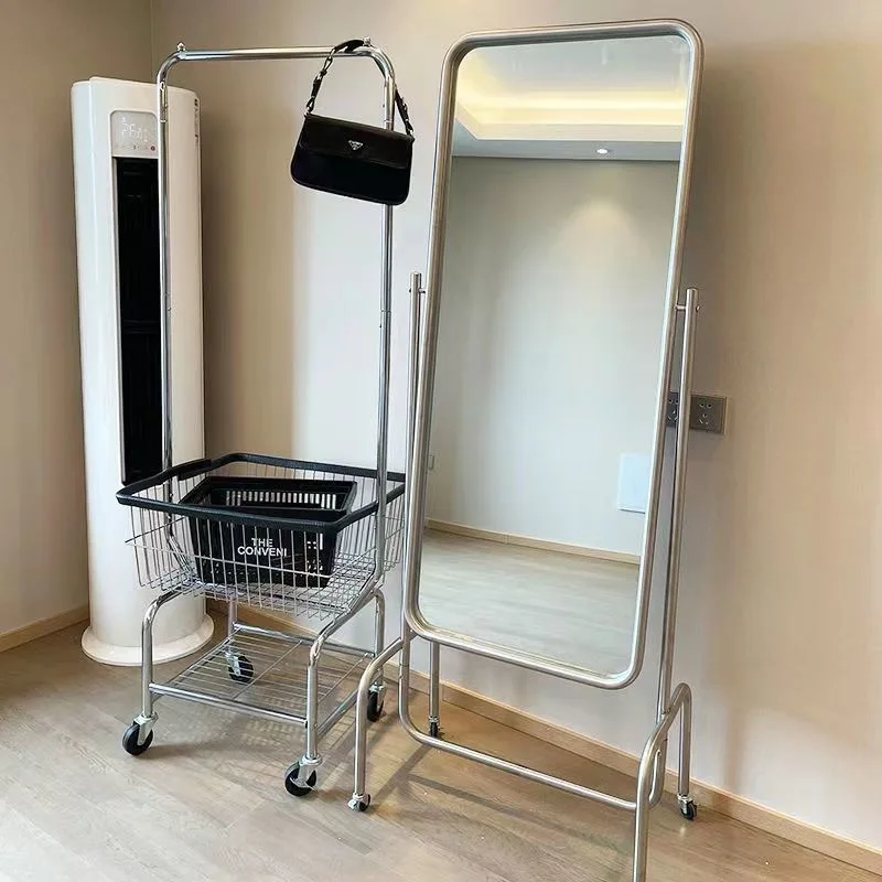 Movable wheel coat rack clothing store light luxury display rack floor with basket net red photo women's clothing hanger
