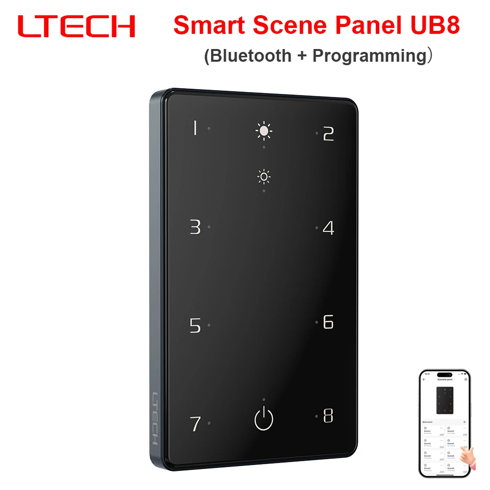 

LTECH UB8 Smart Scene Panel UB8(Bluetooth + Programming) DC12-24V 8 Scene Dimming Brightness LED Press APP Intelligent Constant