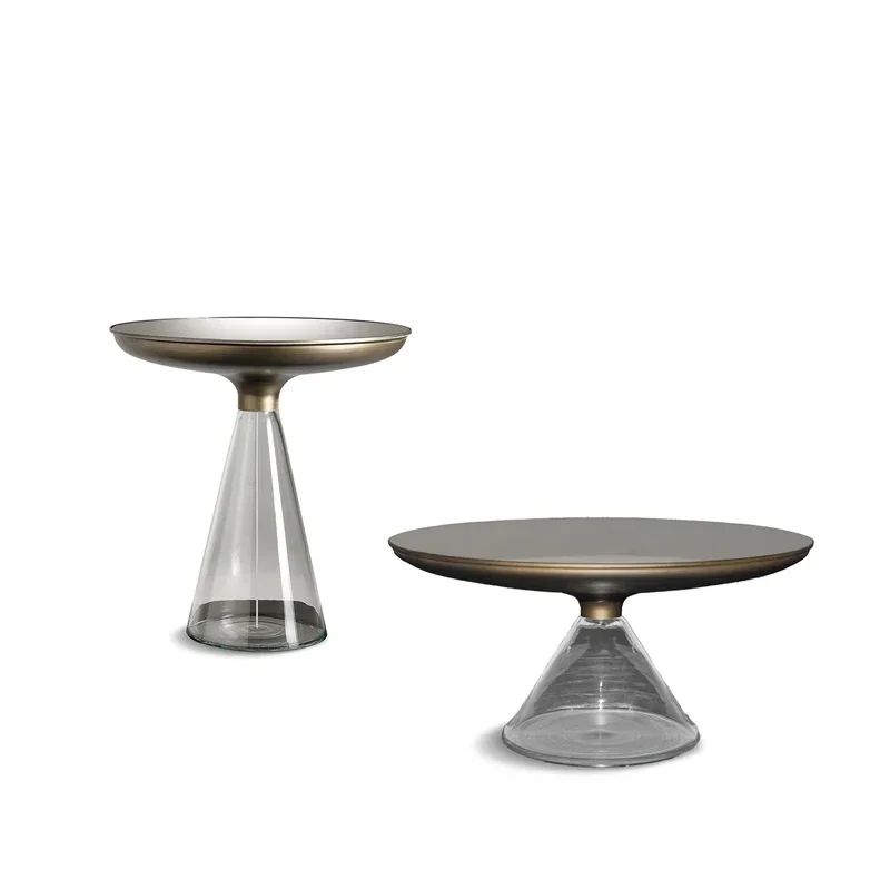 Modern Nordic luxury home furniture Style Glass Base Stainless Steel Champagne Gold Plating Bell Center Side coffee Table