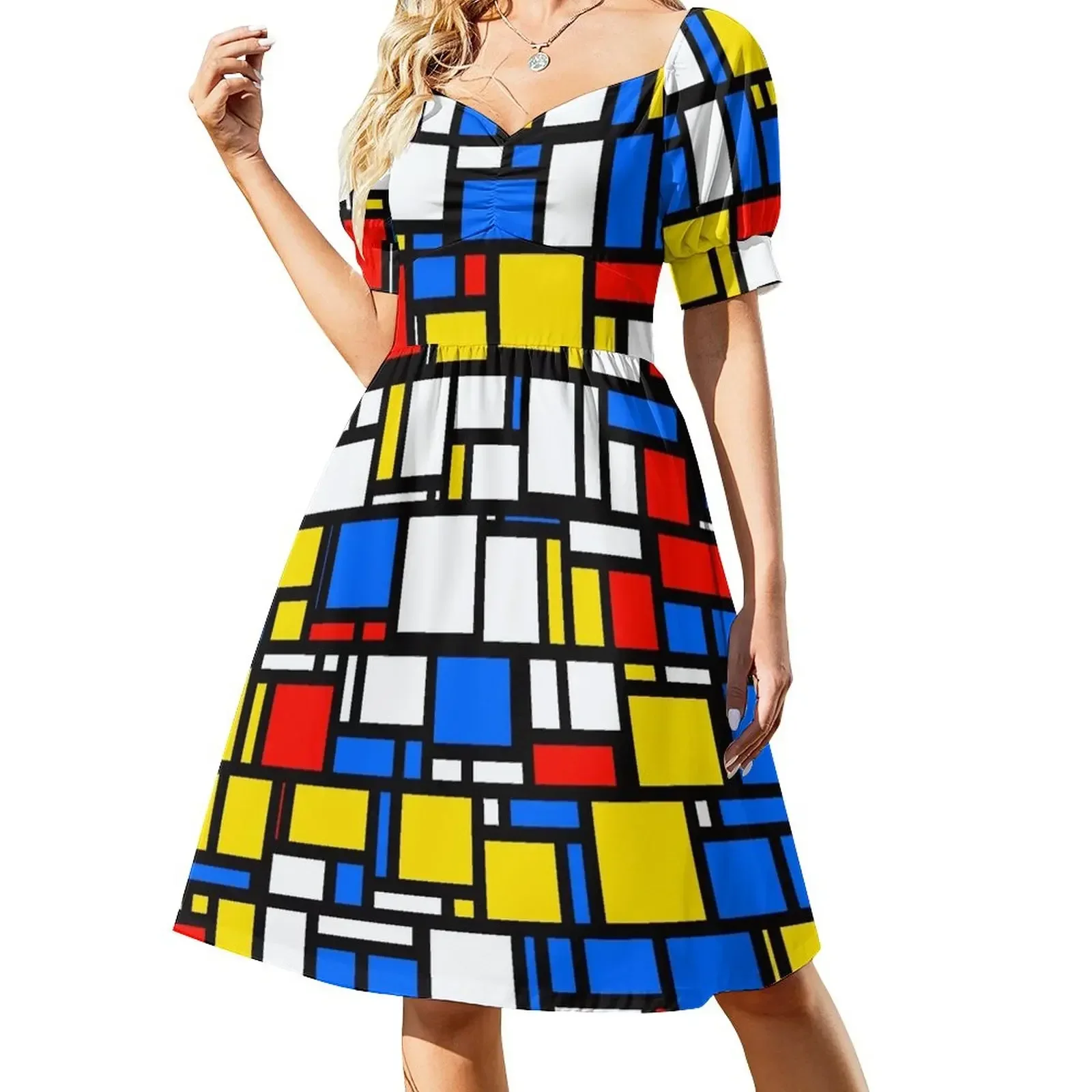 

Mondrian Style Short-Sleeved Dress loose summer dress Clothing Dress