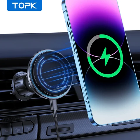 Автомобильный Держатель Для Телефона TOPK MagSafe С Быстрой Беспроводной Зарядкой 15 Вт