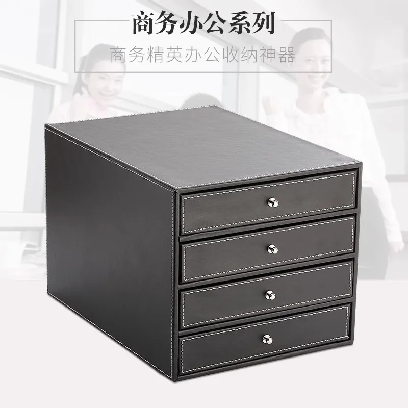 

Fashion synthetic Leather 4 drawers Desk File Cabinet Storage Box, Wood struction, Office Organizer, Document Container
