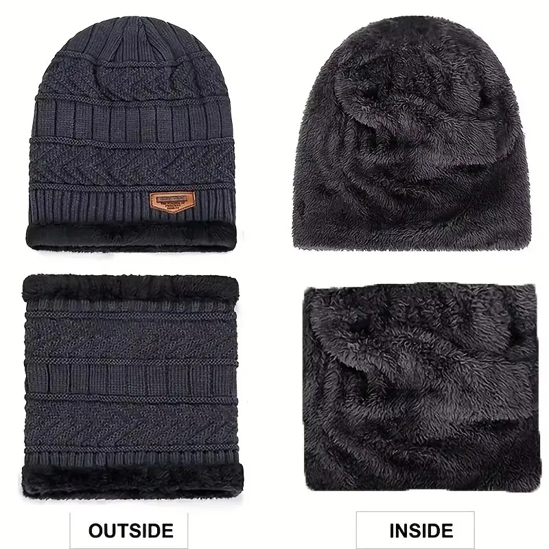 Winter Windproof Hat Scarf Gloves Three Piece Set for Men Outdoor Travel Fleece Wool Warm Knit Hat Cycling Sport Warm Cold Proof