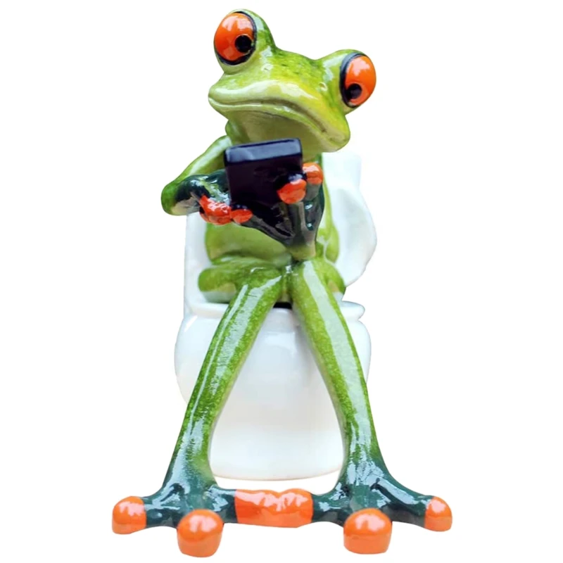 

Funny Toilet for Frog Statue Indoor Outdoor Sculpture Figurines Home Bathroom