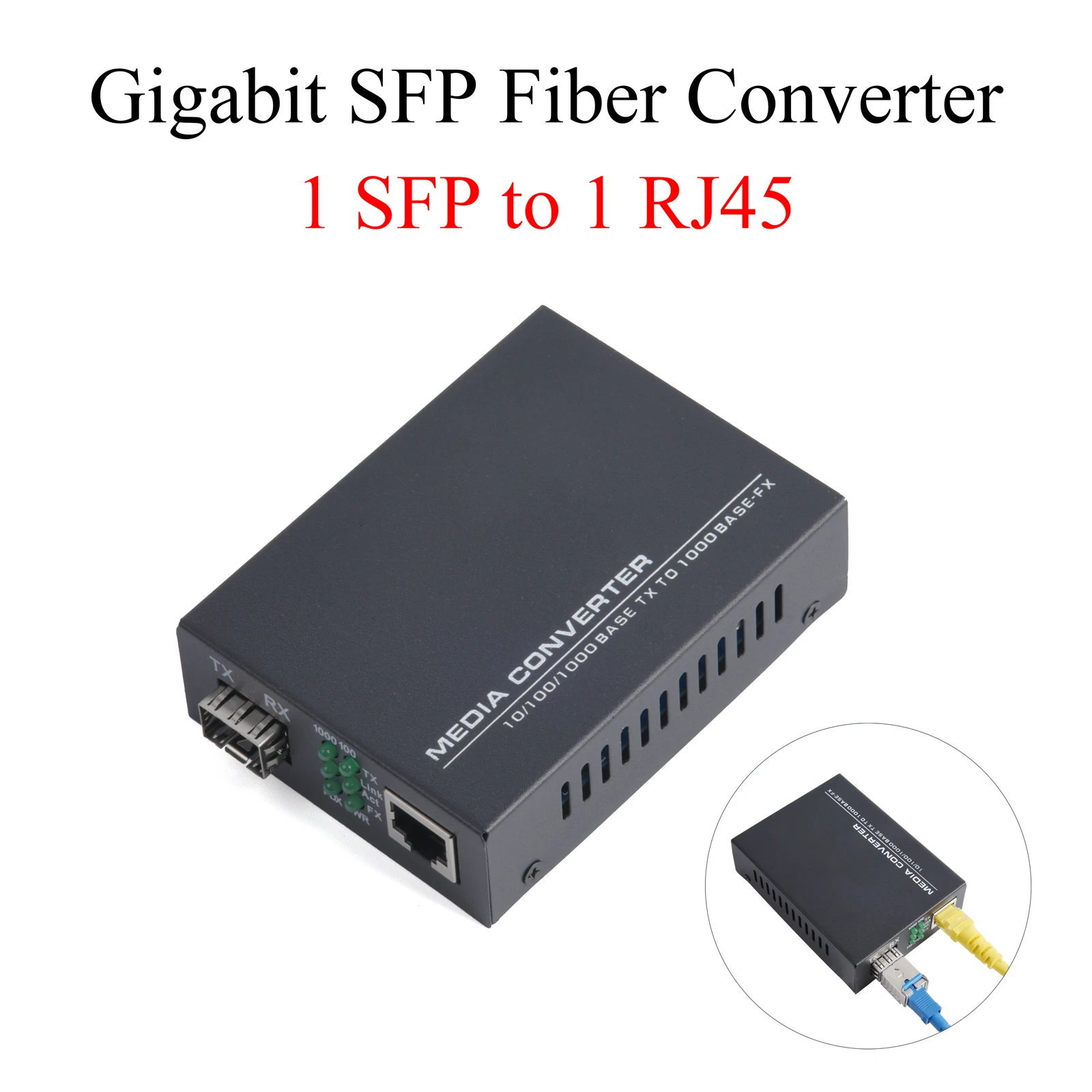 Conversor de mídia Gigabit SFP, 1 SFP para 1, 2, 4, 8 RJ45, módulo transceptor, Fast Ethernet, 10 m, 100 m, 1000m, interruptor de fibra óptica, 1 pc