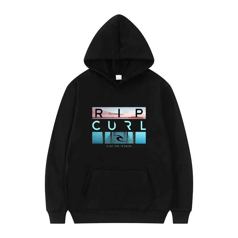 Men's hooded black casual street style sports shirt suitable for surfing enthusiasts and fashion enthusiasts