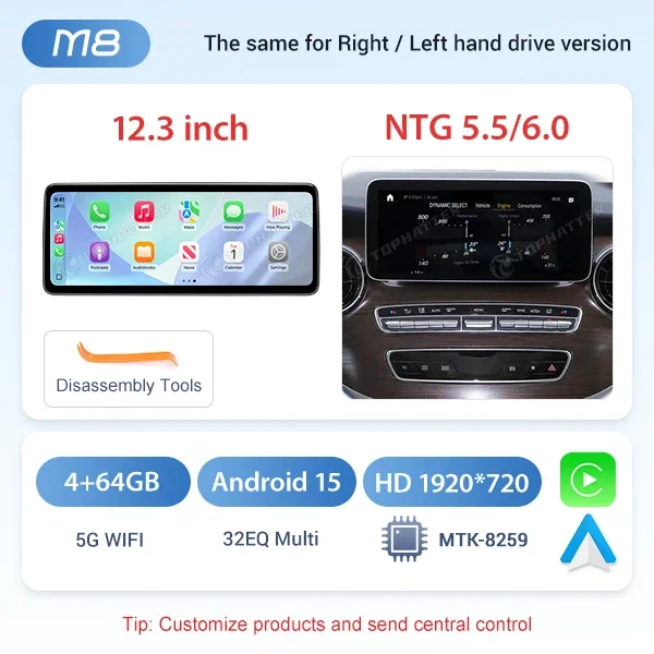 Qualcomm 685 Auto Multimedia Draadloos Android AUTO CarPlay 12.3 inch Scherm voor Mercedes Benz V-Klasse W447 V250 V260 V350 Scherm