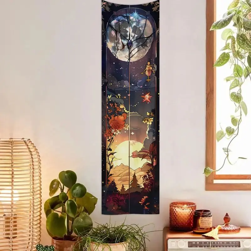 VIKAMA Painted Glass Wind Starry Sky Moonlit Night Landscape Long Tapestry Wall Decoration Foyer Room Decoration Home Decor