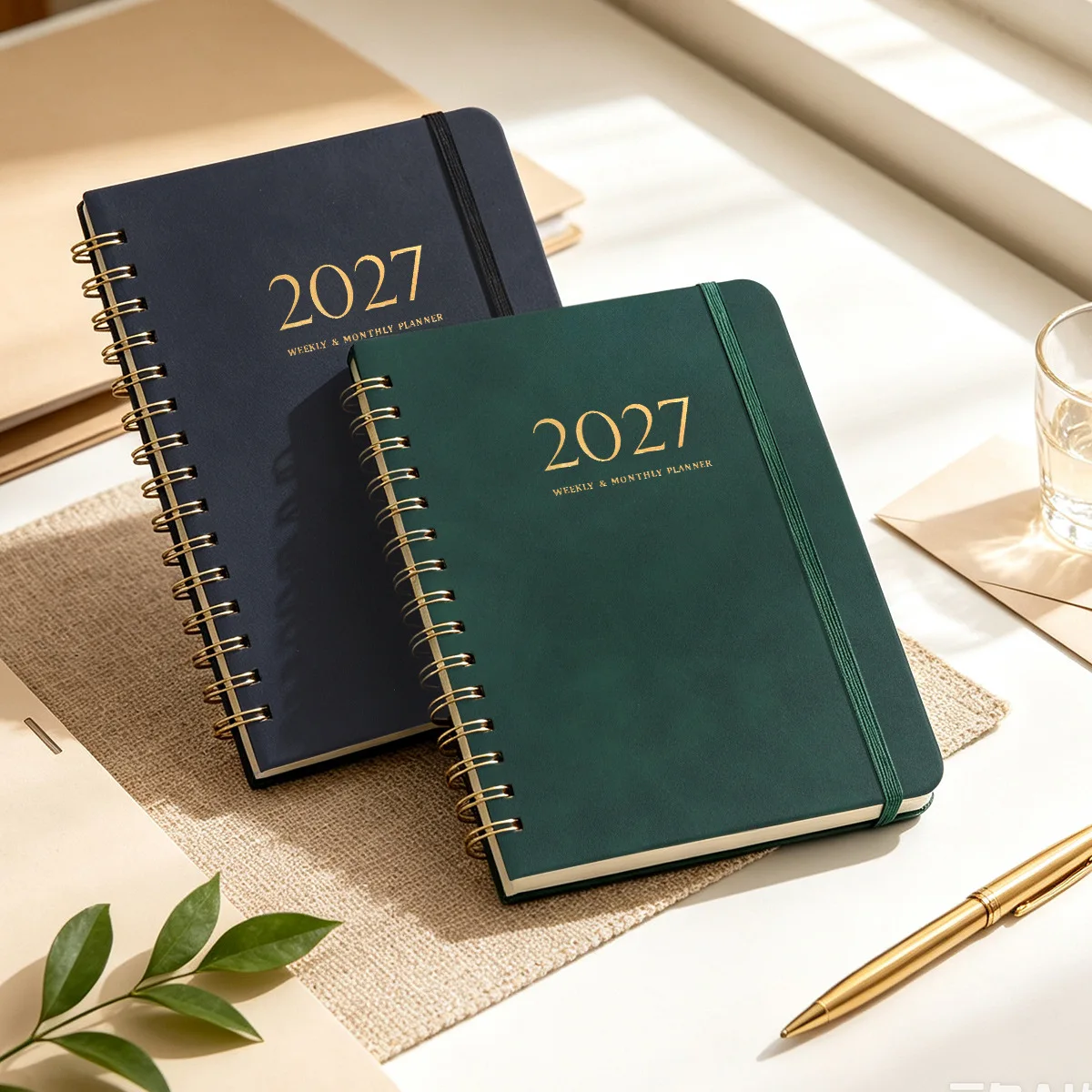 2027 Light Luxury Leather Planner - A5 Spiral Schedule Notebook, Bound Calendar Journal Gift, A5 Spiral Bound Schedule Journal