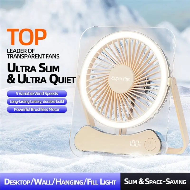 [NEW!A38F】 Ultra-Thin Desktop Fan Digital Display USB Charging Strong Wind Silent Card Style Fan Dormitory Small Fan