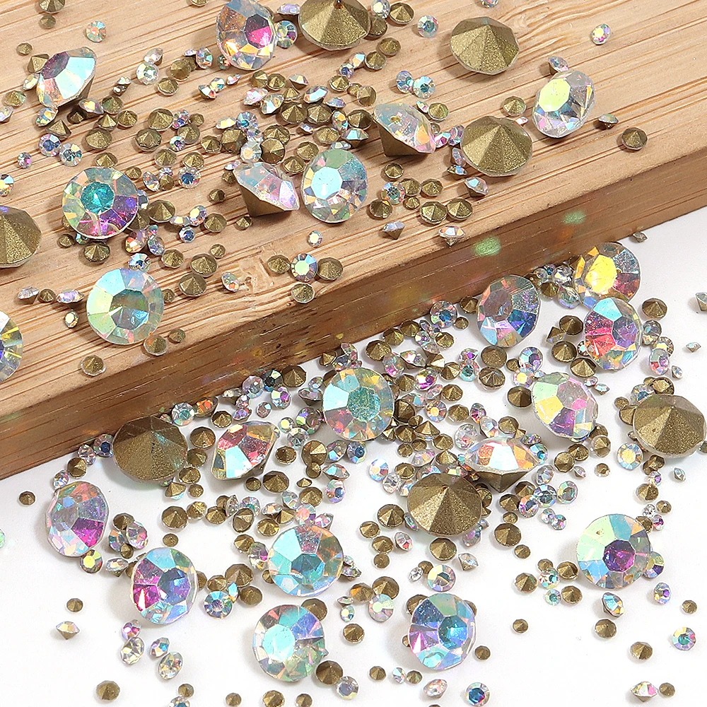 

288-1440pcs Crystal Nail Art Rhinestone Super Bright Glass Pointed Bottom Glitter Diamond Multiple Sizes Manicure Accessories