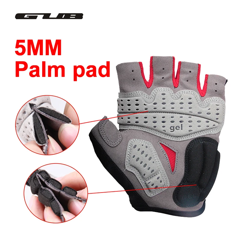 GUB Guantes cortos de bicicleta a prueba de golpes, almohadilla de Palma gruesa de 5MM, tela elástica transpirable sin dedos, guantes de Ciclismo de verano