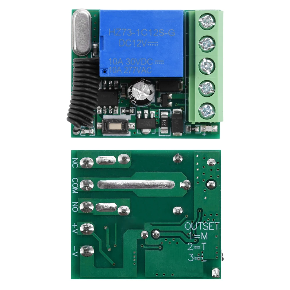 DC12V 433MHz pojedynczy przekaźnik bezprzewodowy moduł odbiornik przełącznika zdalnego sterowania 2-kierunkowy pilot do bramy LED drzwi garażowe
