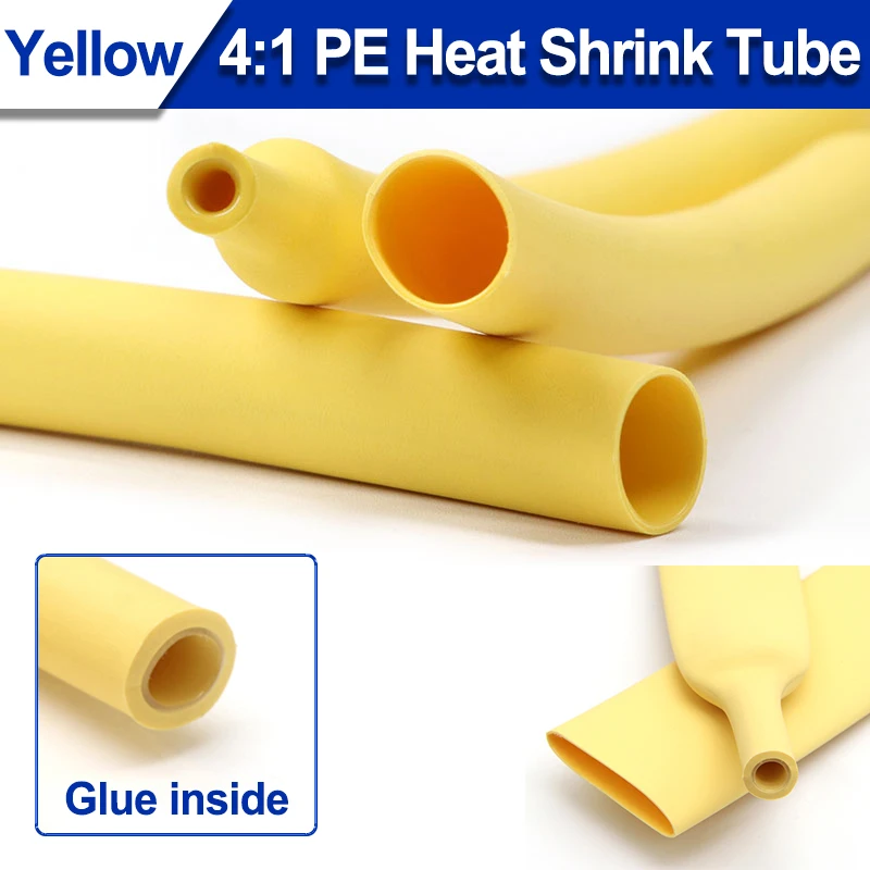 

Yellow 4:1 Heat Shrink Tube With Glue Diameter 8/12/16mm Dual Wall Thermoretractile Tube ﻿Cable Shrink Wrap Sleeving 1~50 meters