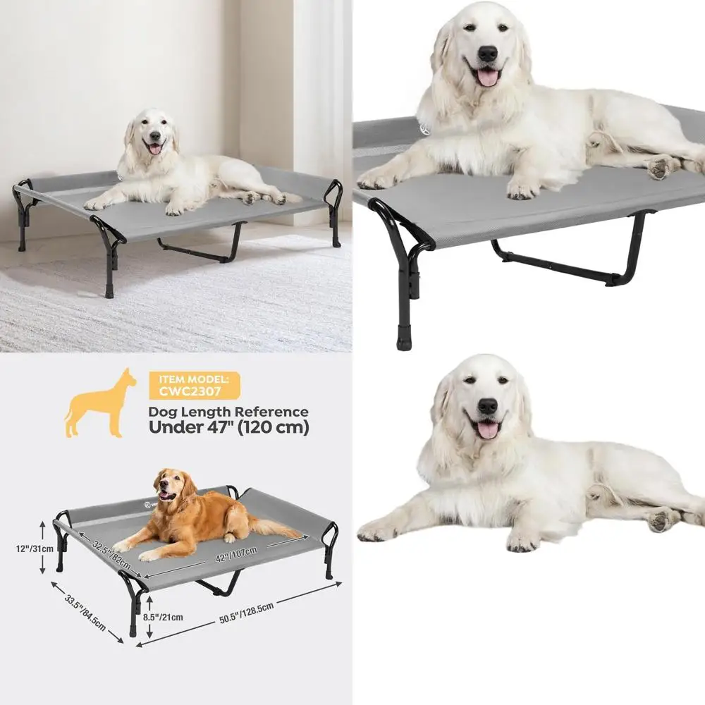 

XL Elevated Dog Cot with Guardrail, Slope Headrest, Breathable Mesh, Non-Slip & Washable for Indoor/Outdoor Use, 50.5 x 33.5, Gr