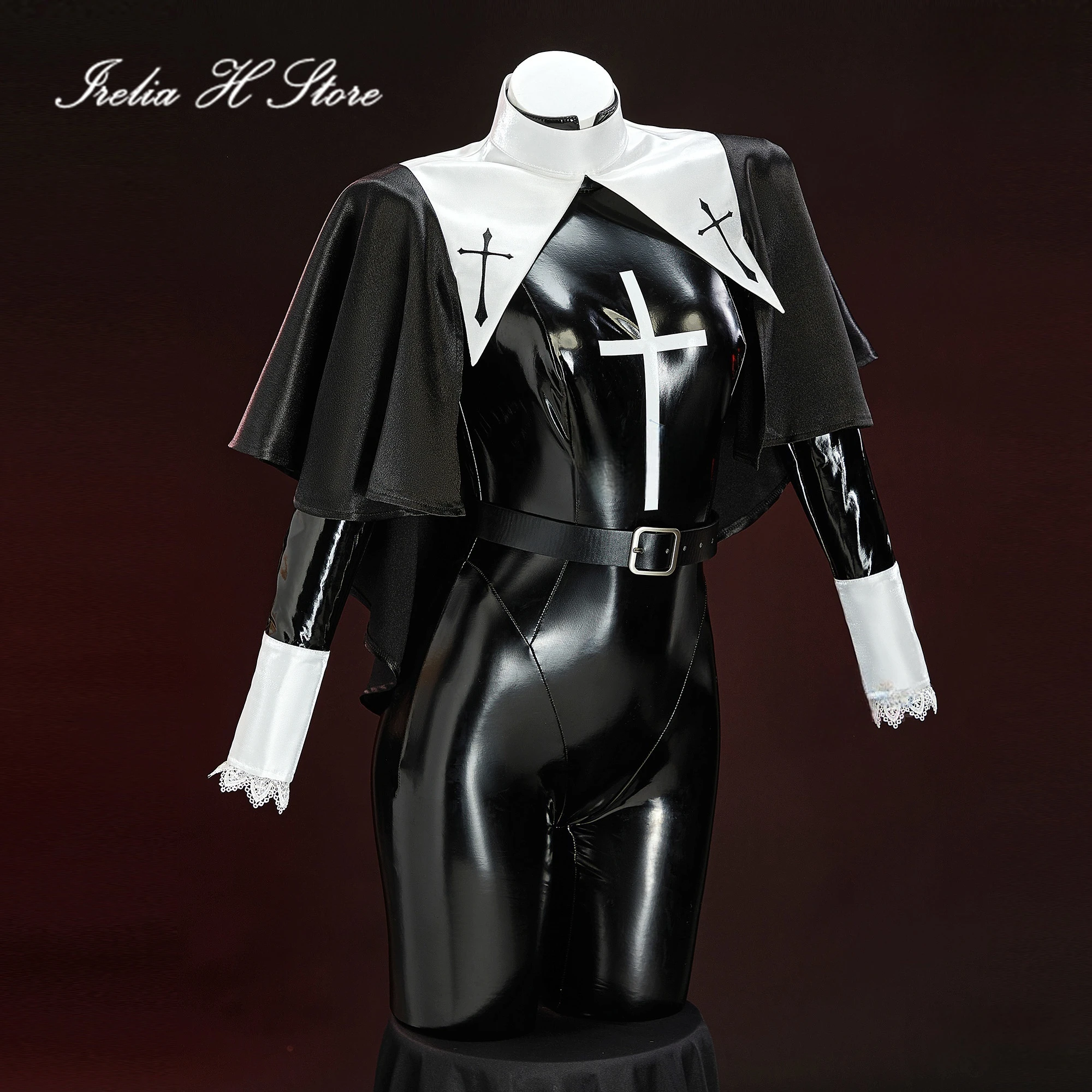 

Irelia H Store Anime nun Jumpsuit Cosplay costume Black Black tight fitting Jumspuit Sexy Lingeries Private Photo Shoot Female