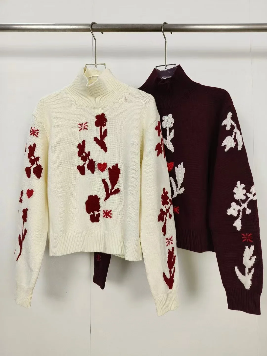 High end customized women's versatile jacquard pullover high neck knitted sweater