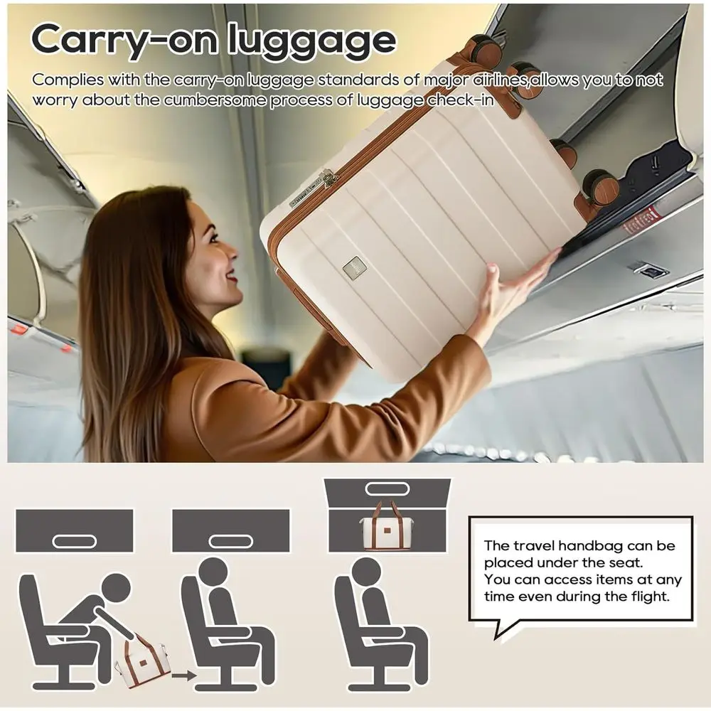 Conjunto de bagagem de mão rígida leve de 20 polegadas com rodas giratórias e trava TSA