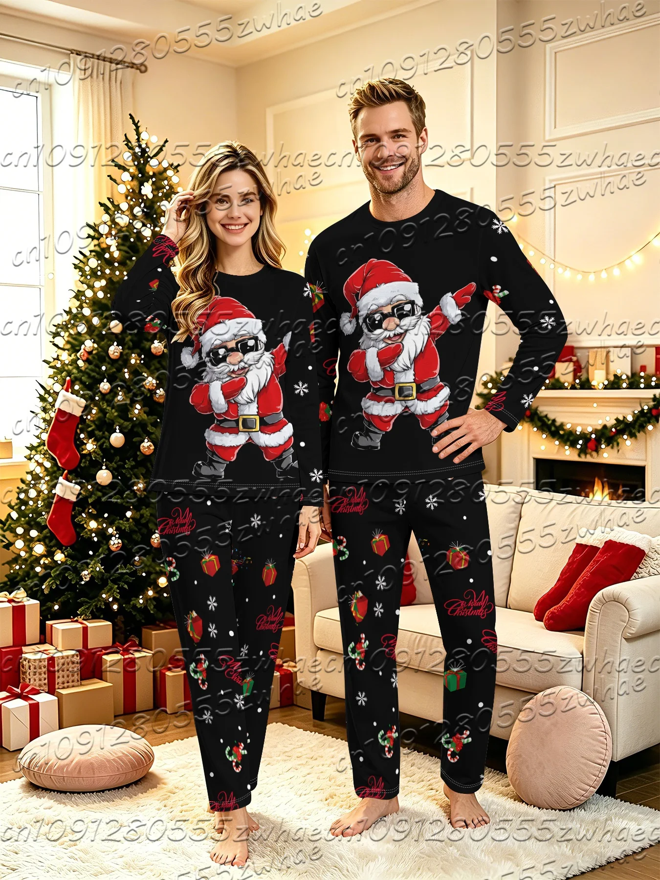 2026 New Christmas Pyjamas Santa Print Family Matching Outfits Parent-child Pajama Set Cozy Loose 2 Pcs Suit Sleepwear Xmas Look