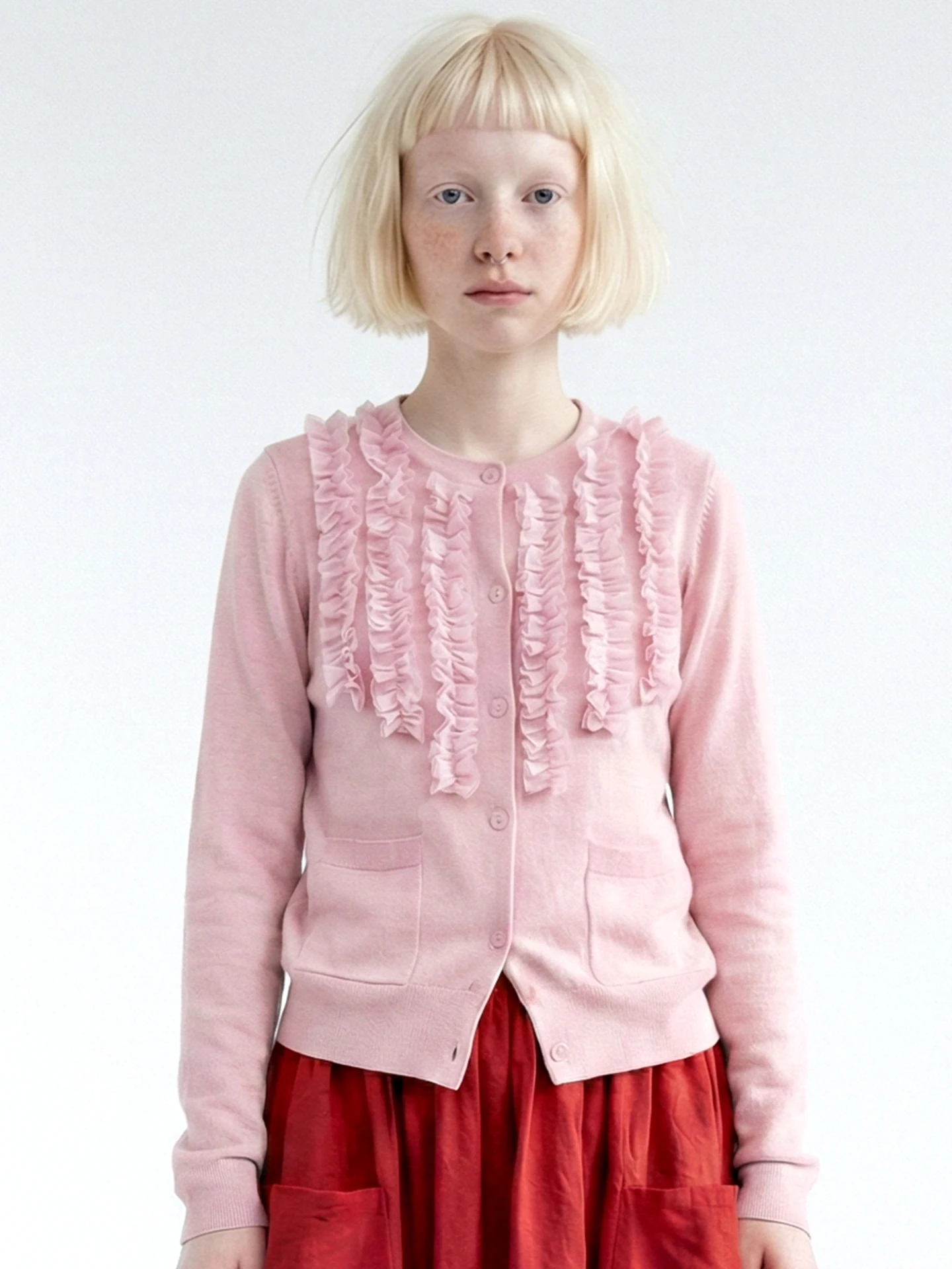 

Soft pink knit sweater imakokoni 2026 original spring forest style three-dimensional lace long-sleeved casual sweater 265378